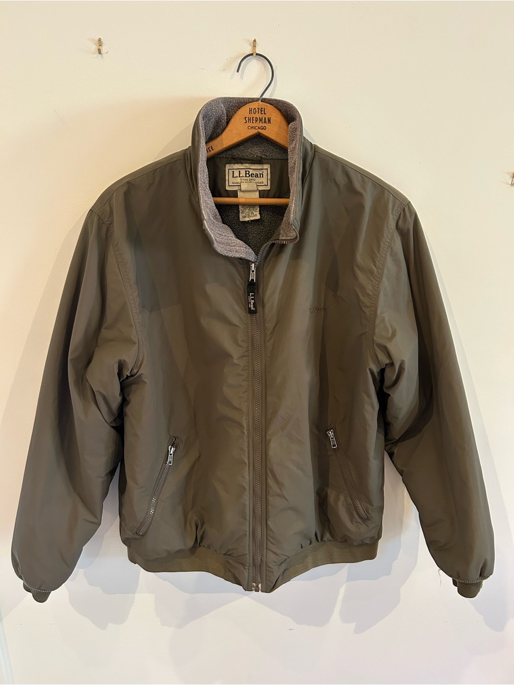 Vintage LL Bean Fleece Lined Warm Up Jacket Mens Large Olive Green